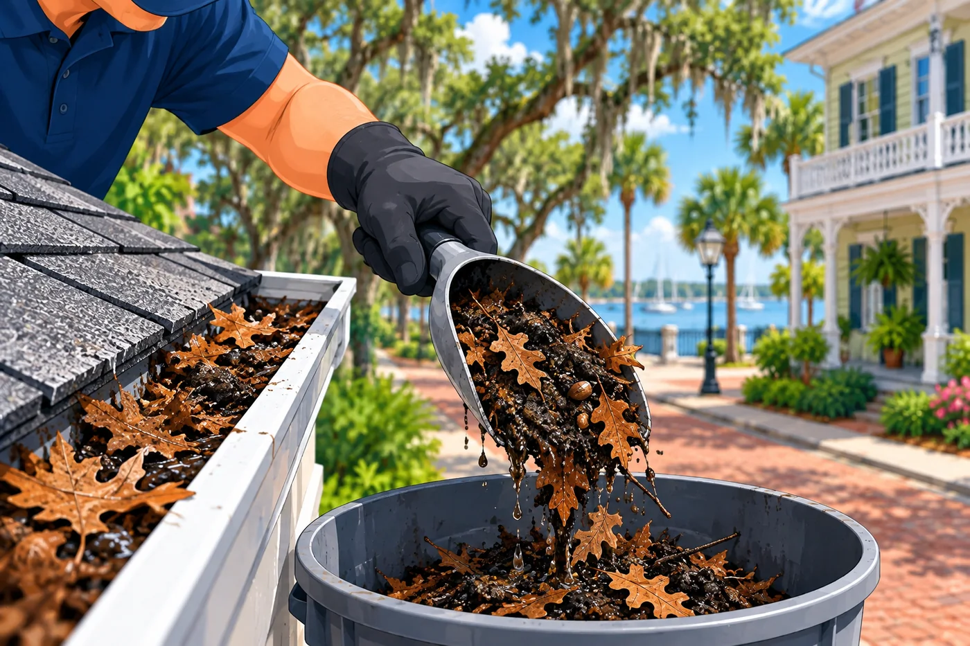 Illustration: gutter debris and cleaning at a Florida home near Sanford